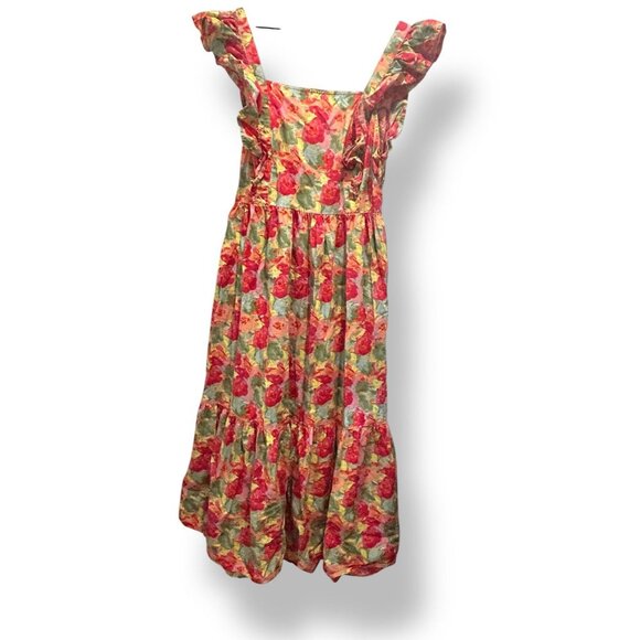 Peyton & Parker Bright Floral Ruffled Smocked Tie Back Maxi Dress Size Large - Picture 15 of 15